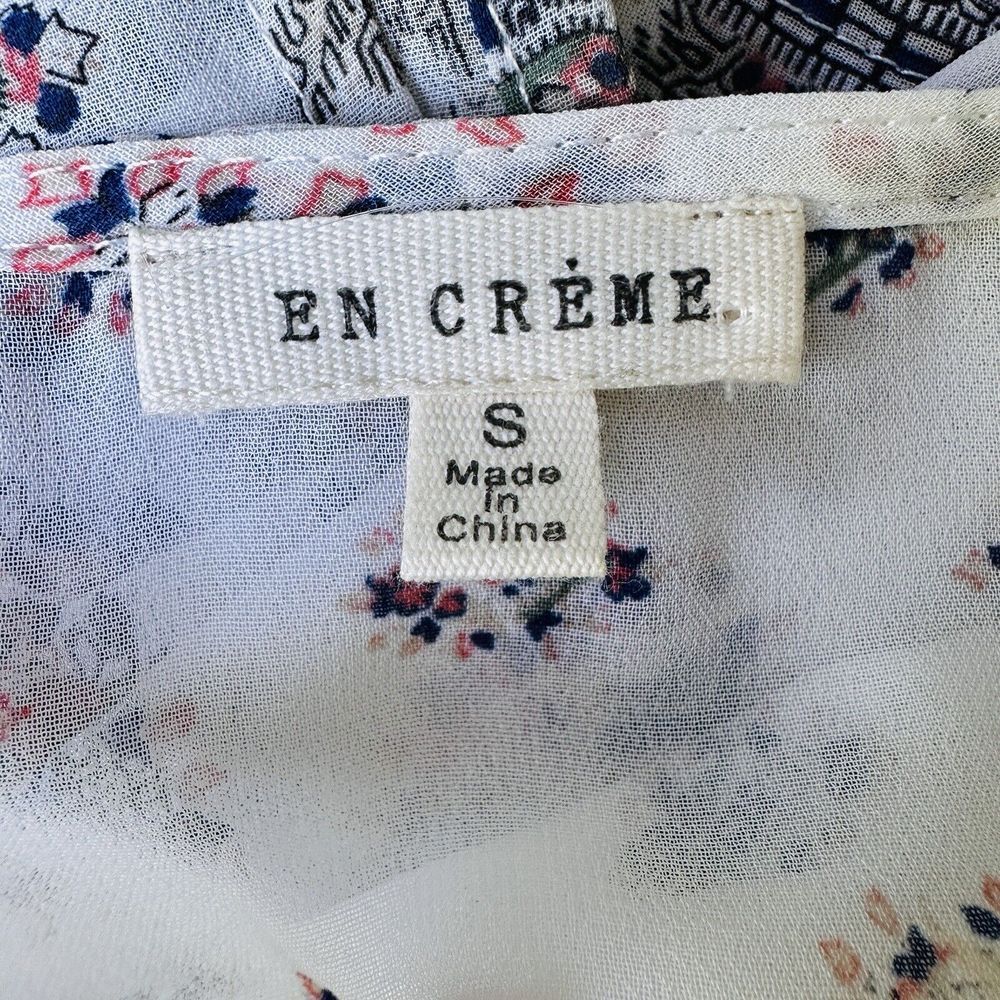 En Creme Anthropologie Tunic Top Women's Small Flared Sleeve Sheer Boho‎ Floral - Picture 8 of 13